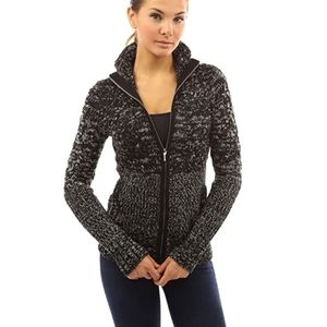 PattyBoutik Mock Neck Marled Zip Up Sweater